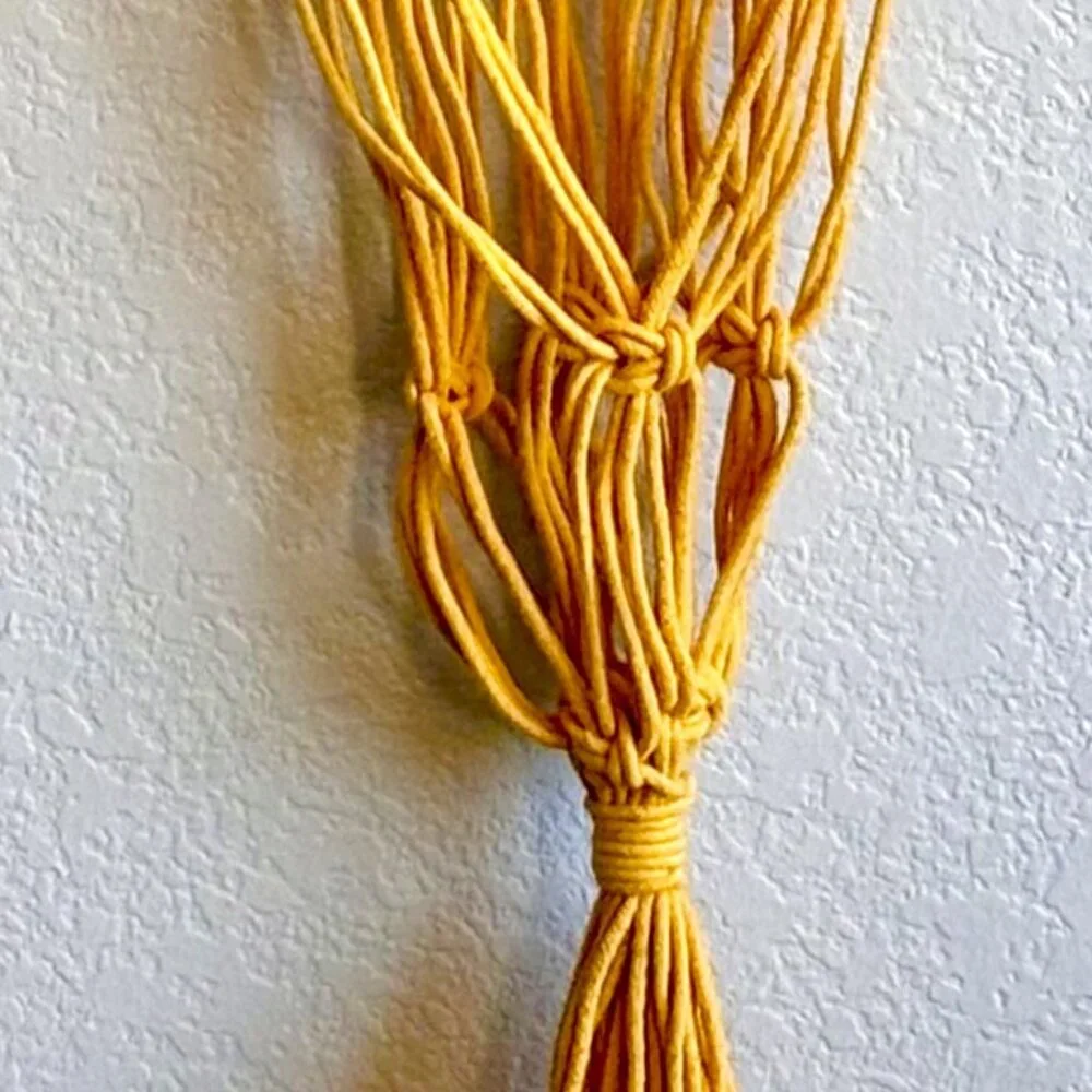 Handcrafted Artisanal Gold Mustard Macramé Plant Pot Hanger Holder Wall Hanging